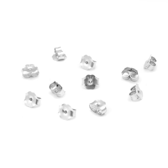 Picture of Sterling Silver Ear Nuts Post Stopper Earring Findings Findings Platinum Plated 6mm x 5mm, 2 Pairs