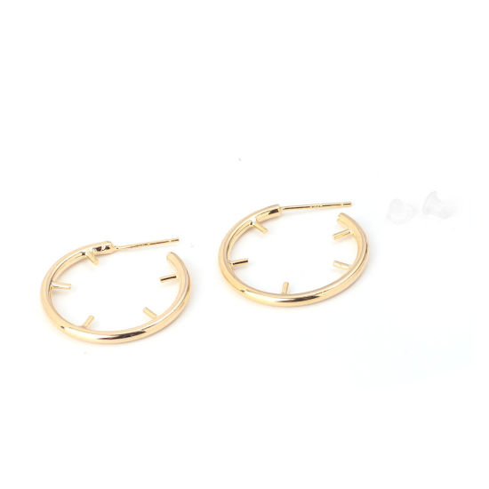 Image de 4 Pcs Boucles d'Oreilles Créoles en Laiton & Argent Pur Plaqué Or Véritable 18K Annulaire Avec Épingle à Bélière en Perles 28mm x 25mm, Epaisseur de Fil: 0.8mm(taille 20)