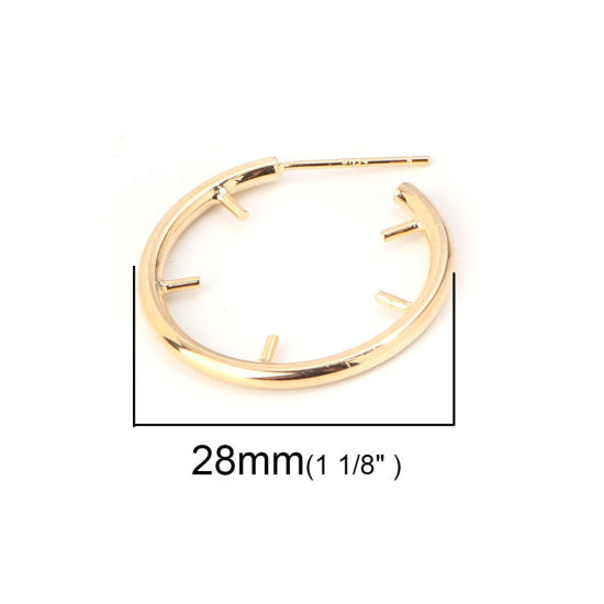 Image de 4 Pcs Boucles d'Oreilles Créoles en Laiton & Argent Pur Plaqué Or Véritable 18K Annulaire Avec Épingle à Bélière en Perles 28mm x 25mm, Epaisseur de Fil: 0.8mm(taille 20)