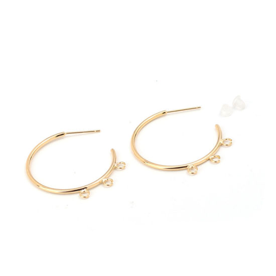 Image de 6 Pcs Boucles d'Oreilles Créoles en Laiton & Argent Pur Plaqué Or Véritable 18K Annulaire avec Boucle 3.4cm x 3.1cm, Epaisseur de Fil: 0.8mm(taille 20)