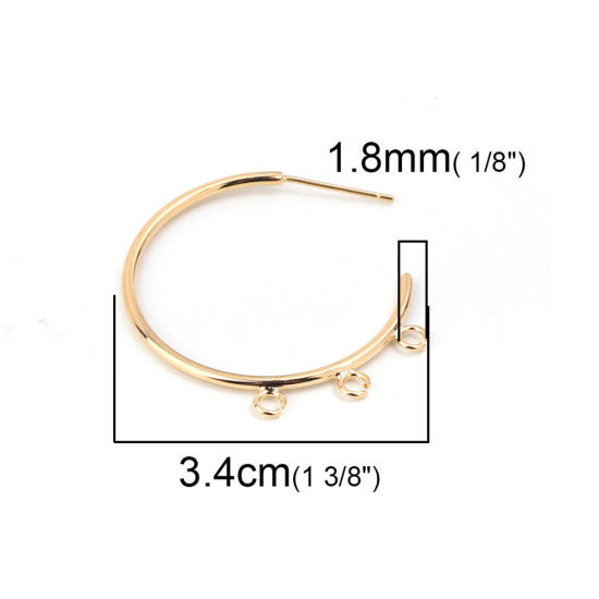 Image de 6 Pcs Boucles d'Oreilles Créoles en Laiton & Argent Pur Plaqué Or Véritable 18K Annulaire avec Boucle 3.4cm x 3.1cm, Epaisseur de Fil: 0.8mm(taille 20)