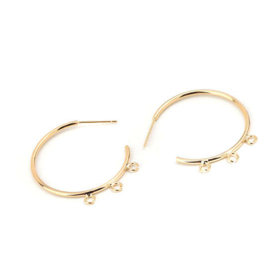 Image de 6 Pcs Boucles d'Oreilles Créoles en Laiton & Argent Pur Plaqué Or Véritable 18K Annulaire avec Boucle 3.4cm x 3.1cm, Epaisseur de Fil: 0.8mm(taille 20)