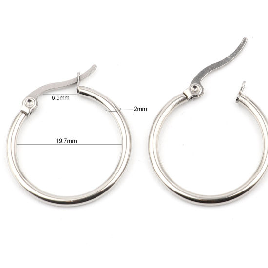 304ステンレス鋼 フープピアス シルバートーン 環状 24mm 直径、 2 個 の画像