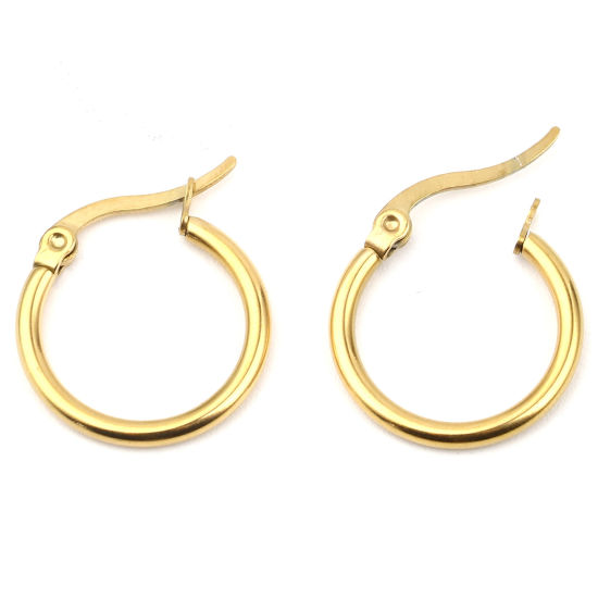 Imagen de 2 Unidades Enchapado al Vacío 304 Acero Inoxidable Aretes de Aro Chapado en Oro Anillo 19mm Dia.
