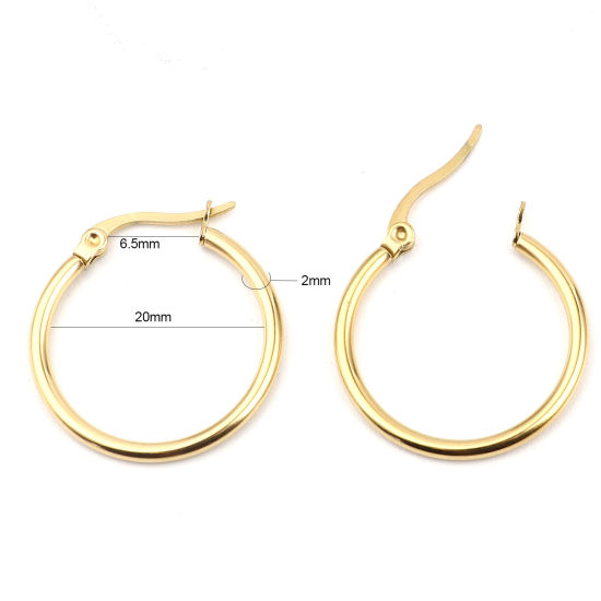 Imagen de 2 Unidades Elegante Sencillo Chapado en Oro 304 Acero Inoxidable Anillo Pendientes de Aro Para Mujeres Regalo 24mm Dia., Tamaño del Poste/Cable: 1mm(18 gauge)