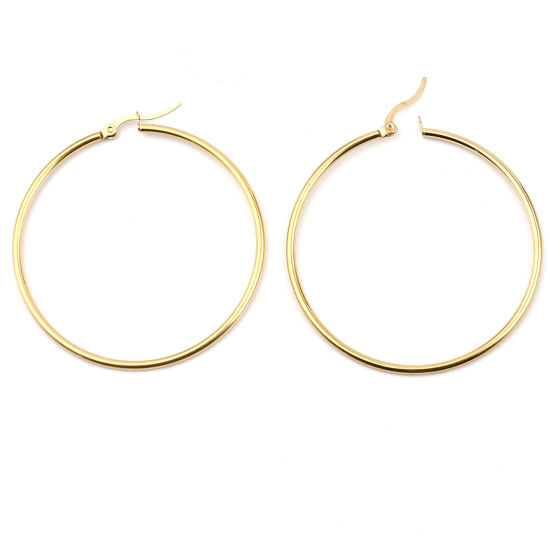 Imagen de 2 Unidades Elegante Sencillo Chapado en Oro 304 Acero Inoxidable Anillo Pendientes de Aro Para Mujeres Regalo 5.4cm Dia., Tamaño del Poste/Cable: 1mm(18 gauge)