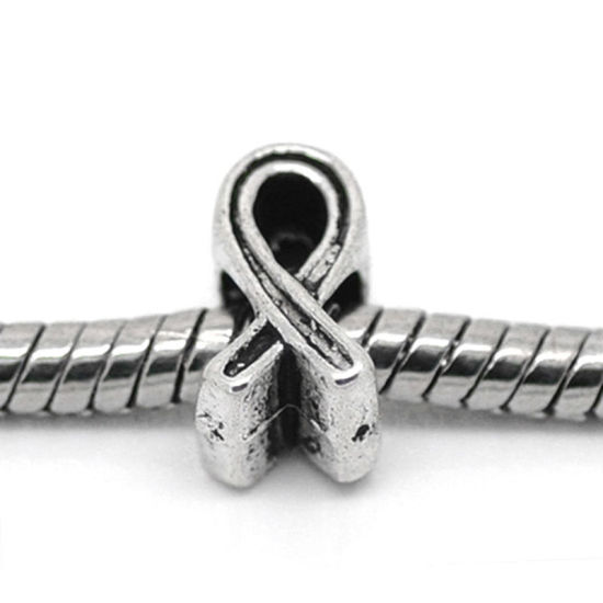 Image de Perles à Gros Trou de Style Européen en Alliage de Zinc Argent Vieilli Ruban Rayées 11mm x 6mm, Trou: Environ 4.5mm, 50 Pcs