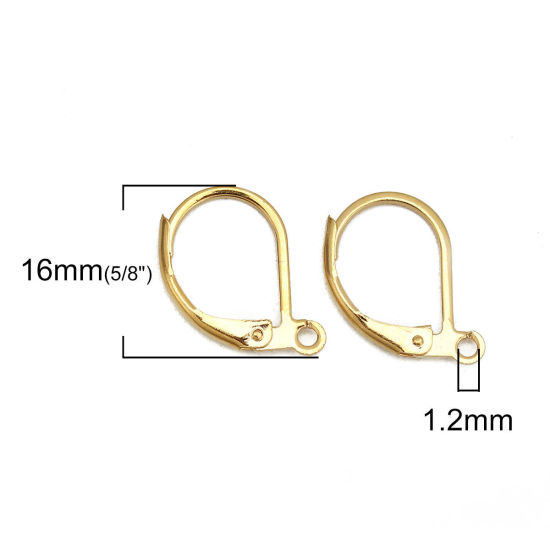 Picture of 304 Stainless Steel Lever Back Clips Earrings Drop Gold Plated W/ Loop 16mm x 10mm, Post/ Wire Size: (18 gauge), 50 PCs