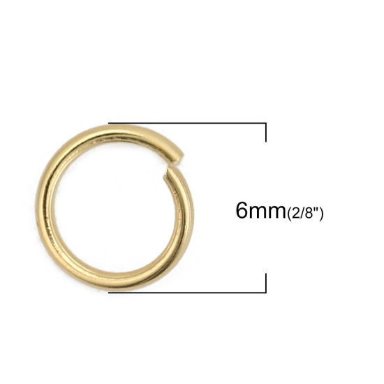 Immagine di 1000 Pz 6mm Dia, 0.7mm(21 misura) 304 Acciaio Inossidabile Aperto Stile Anello di Salto Oro Placcato Tondo