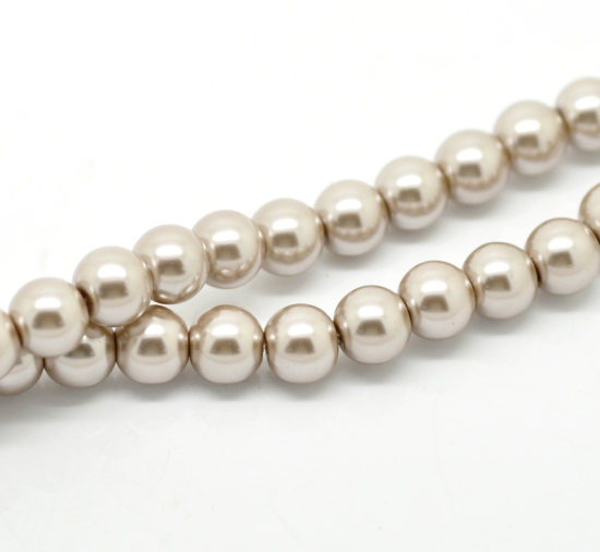 Image de Perles Imitation en Verre Rond Café Clair Nacré 10mm Dia, Taille de Trou: 1mm, 82cm long, 2 Enfilades (Env.80 Pcs/Enfilade)
