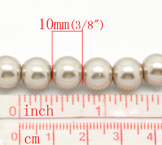 Image de Perles Imitation en Verre Rond Café Clair Nacré 10mm Dia, Taille de Trou: 1mm, 82cm long, 2 Enfilades (Env.80 Pcs/Enfilade)