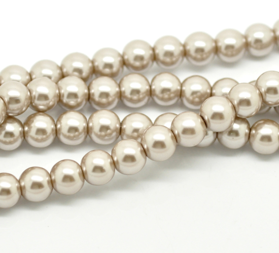 Image de Perles Imitation en Verre Rond Café Clair Nacré 10mm Dia, Taille de Trou: 1mm, 82cm long, 2 Enfilades (Env.80 Pcs/Enfilade)