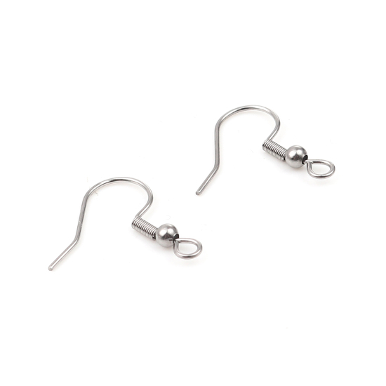 Picture of 304 Stainless Steel Ear Wire Hooks Earring Findings Silver Tone 22mm x20mm( 7/8" x 6/8"), Post/ Wire Size: (21 gauge), 100 PCs