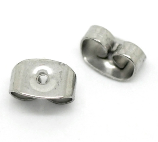 Picture of 304 Stainless Steel Ear Nuts Post Stopper Earring Findings Butterfly Silver Tone 6mm x4mm( 2/8" x 1/8"), 100 PCs