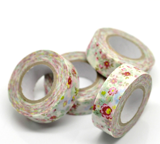 紙 粘着テープ 多色 花 パターン 10m x 15.0mm、 10 PCs  の画像