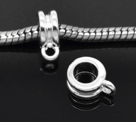 Image de Bélières aux Chaînes pour Bracelet Européen Rond Argenté 10mm x8mm, 50 Pcs