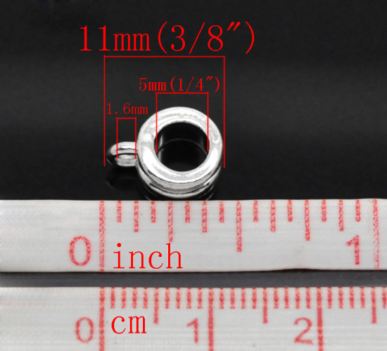 Image de Bélières aux Chaînes pour Bracelet Européen Rond Argenté 10mm x8mm, 50 Pcs