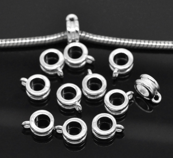 Image de Bélières aux Chaînes pour Bracelet Européen Rond Argenté 10mm x8mm, 50 Pcs