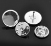 Picture of Brass Tie Tac Lapel Pin Brooches Findings Round Silver Plated Cabochon Settings (Fits 12mm Dia.) 14mm x10mm( 4/8" x 3/8") 11mm x6mm( 3/8" x 2/8"), 30 Sets