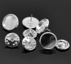 Picture of Brass Tie Tac Lapel Pin Brooches Findings Round Silver Plated Cabochon Settings (Fits 12mm Dia.) 14mm x10mm( 4/8" x 3/8") 11mm x6mm( 3/8" x 2/8"), 30 Sets