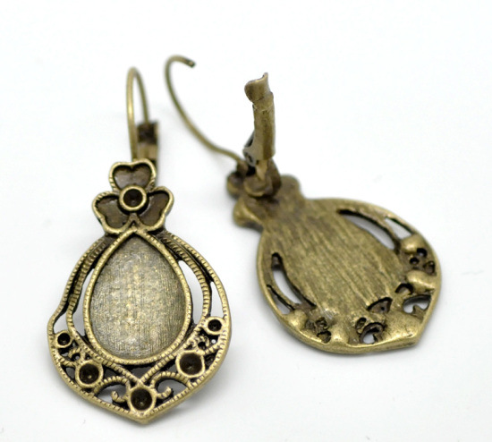 Image de Boucles d'Oreilles Clips Supports à Cabochons en Laiton Forme Goutte d'eau Bronze Antique (Cabochon Rapportable 14mm x 10mm) 4.3cm x 2cm, Epaisseur de Fil: (20 gauge), 10 Pcs