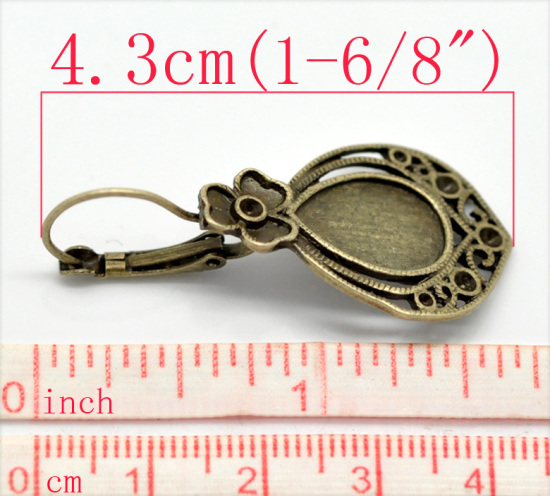 Image de Boucles d'Oreilles Clips Supports à Cabochons en Laiton Forme Goutte d'eau Bronze Antique (Cabochon Rapportable 14mm x 10mm) 4.3cm x 2cm, Epaisseur de Fil: (20 gauge), 10 Pcs