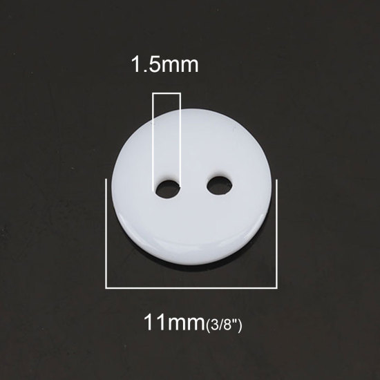 樹脂 縫製 ボタン 2つ穴 円形 白 11mm 直径、 500 個 の画像