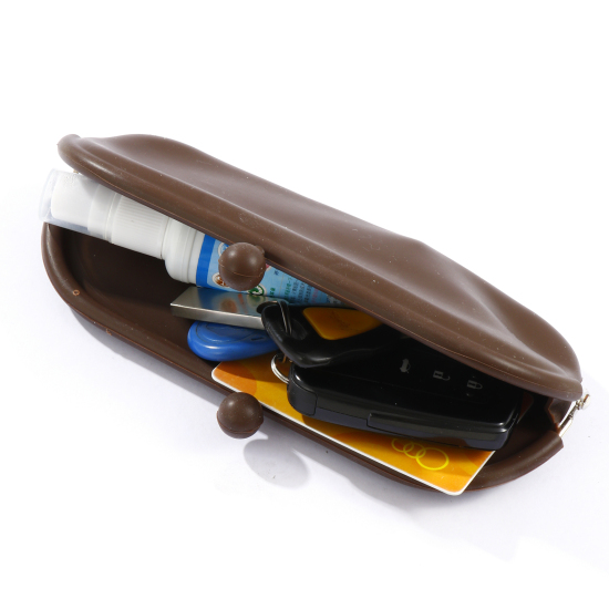 コーヒーカラーのシリコン製メガネケース、小銭入れ、スマホポーチ、キーオーガナイザーポーチ 18.5cm x 10cm、 1 個 の画像