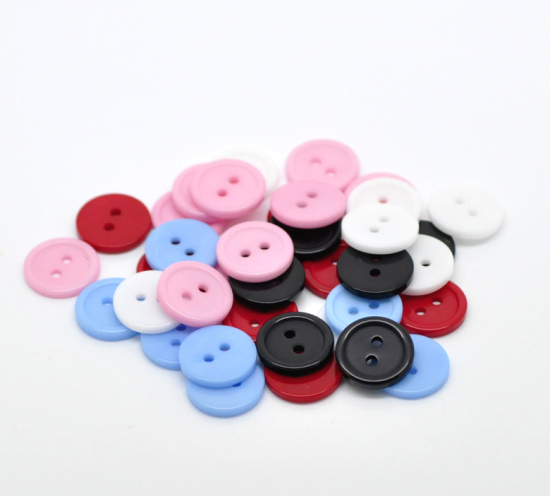 樹脂 縫製 ボタン 2つ穴 円形 混合色 15mm 直径、 200 個 の画像