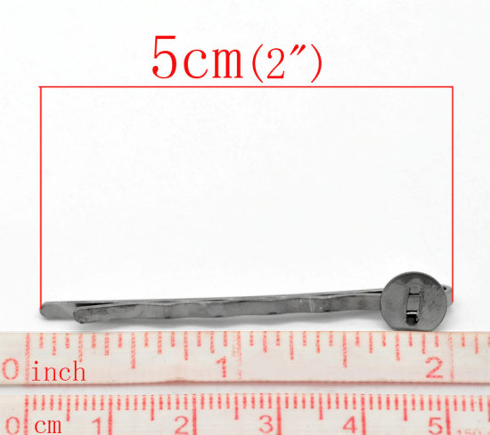 鉄系合金 ヘアクリップ 円形 ガンメタル リップル柄 台座付き 8mm 50mm x 8mm、 50 個 の画像