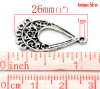Picture of Zinc Based Alloy Filigree Stamping Chandelier Connectors Teardrop Antique Silver Color Hollow 26mm x 14mm, 50 PCs