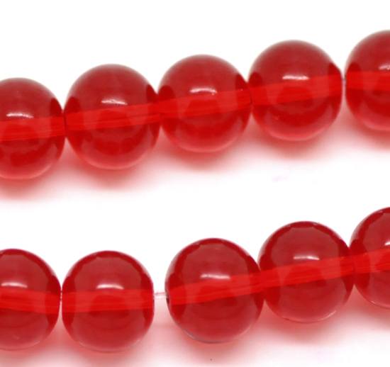 Image de 1 enfilade Perles Verre Rond Rouge 8mm Dia. B21219