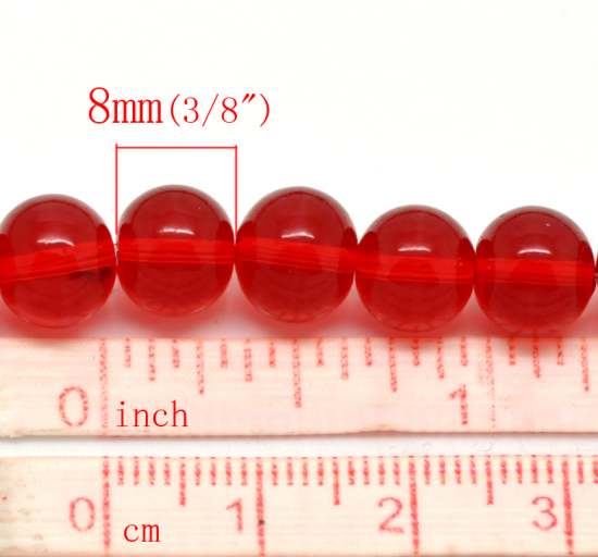 Image de 1 enfilade Perles Verre Rond Rouge 8mm Dia. B21219