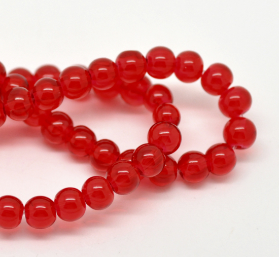 Image de 1 enfilade Perles Verre Rond Rouge 8mm Dia. B21219