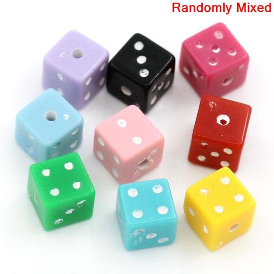 Image de Perle Bubblegum en Acrylique Dé Couleur au Hasard 8mm x 8mm, Taille de Trou: 1.5mm, 200 PCs