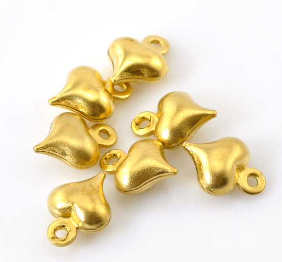 亜鉛合金 チャームペンダント ハート 真鍮色 9.0mm x 6.0mm、 100 PCs の画像