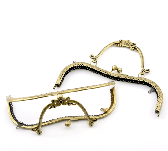 合金 財布バッグ用の金属フレームクラスプがま口金 長方形 ブロンズトーン 24cm x 21cm 21cm x 15cm、 1 個  の画像