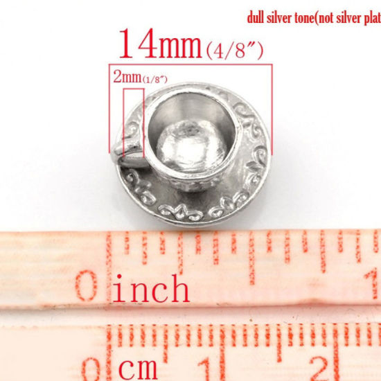 Immagine di 100 Pz Lega di Zinco Ciondoli Tono Argento Tazza 3D 14mm x 8mm