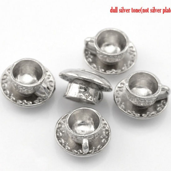 Immagine di 100 Pz Lega di Zinco Ciondoli Tono Argento Tazza 3D 14mm x 8mm