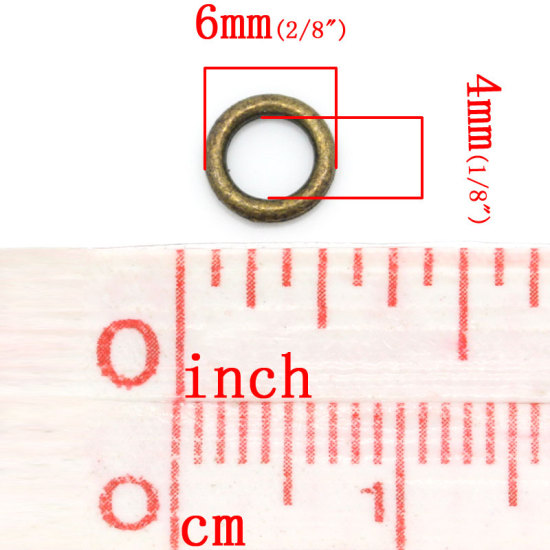 500 個 6mm 直径、 1.2mm（17号） 亜鉛合金 口閉じ丸カン 丸カン 銅古美 円形 の画像