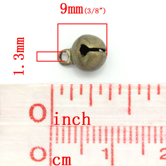 200 個 真鍮 チャーム 真鍮古美 クリスマス・ジャラジャラベル 9mm x 6mm、 の画像