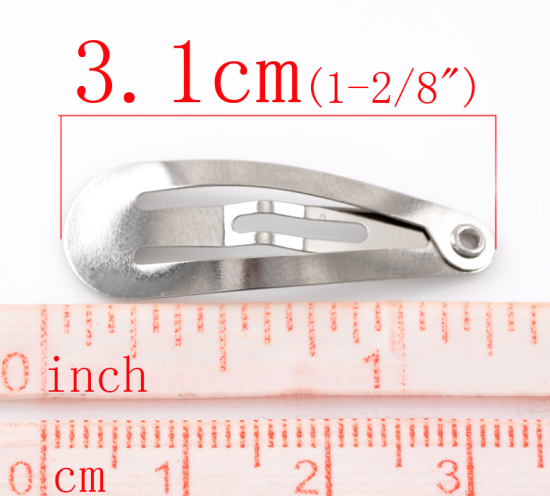 鉄系合金 ヘアクリップ 滴 ドロップ シルバートーン 3.1cm x 1.1cm、 100 個 の画像