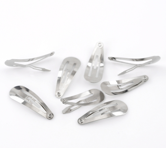 鉄系合金 ヘアクリップ 滴 ドロップ シルバートーン 3.1cm x 1.1cm、 100 個 の画像