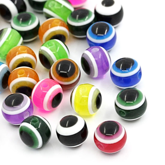 Image de 300 Pcs Perles pour DIY Fabrication de Bijoux en Résine Balle Couleur Mélangée Au Hasard Œil Mauvais 8mm Dia, Taille de Trou: 1.6mm