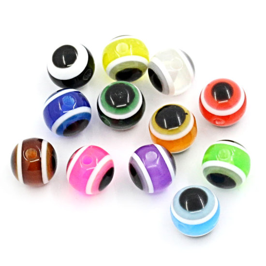 Image de 300 Pcs Perles pour DIY Fabrication de Bijoux en Résine Balle Couleur Mélangée Au Hasard Œil Mauvais 8mm Dia, Taille de Trou: 1.6mm