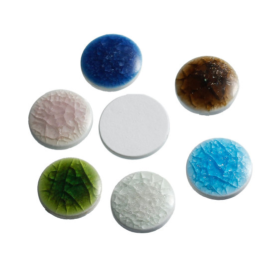 Image de Cabochons Dôme en Céramique Rond Couleur au Hasard Craqué 23mm Dia, 10 Pcs