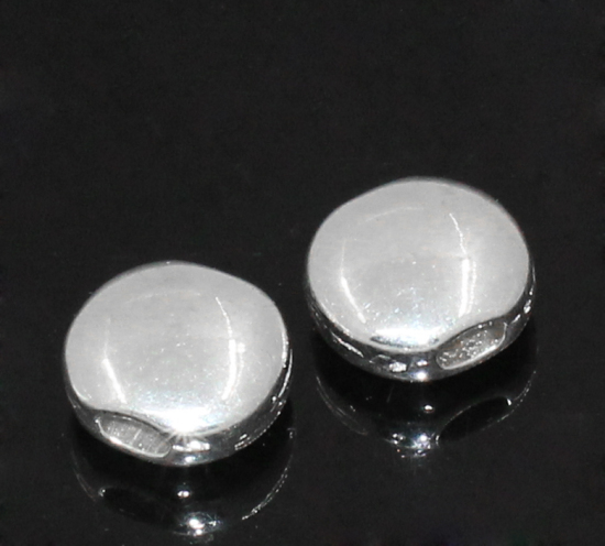 Image de 20Pcs Perles d'entretoise plat-rond argenté, 14x12mm