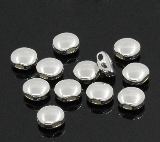 Image de 20Pcs Perles d'entretoise plat-rond argenté, 14x12mm