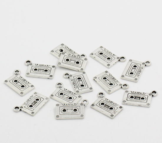 亜鉛合金 チャームペンダント カセットテープ 銀古美 27.0mm x 13.0mm、 20 PCs  の画像