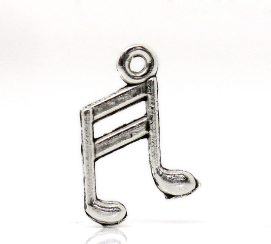 亜鉛合金 チャームペンダント 音符 銀古美 14.0mm x 10.0mm、 100 PCs  の画像